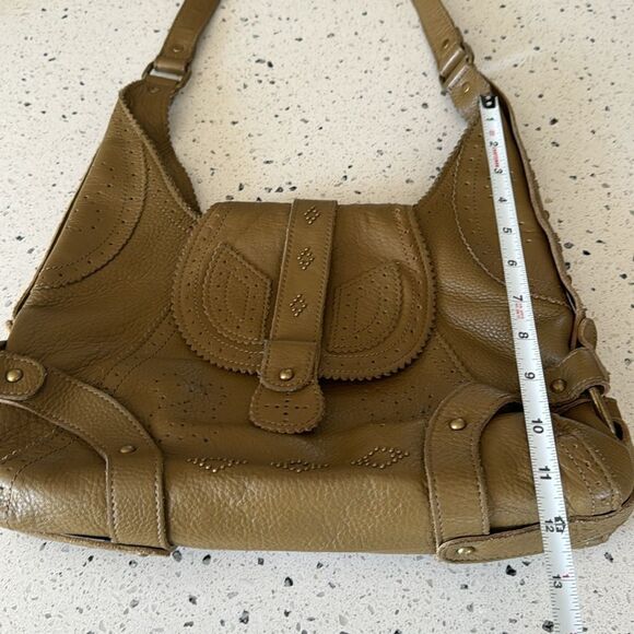 BCBG MAXAZRIA Olive Green Pebbled Leather Hobo Shoulder Bag Slouchy Purse Studs - Picture 6 of 16
